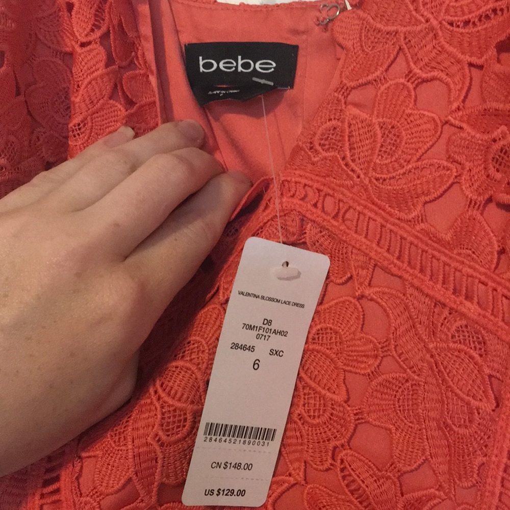 Bebe coral lace dress NWT- “Valentina Blossom” - Picture 7 of 10